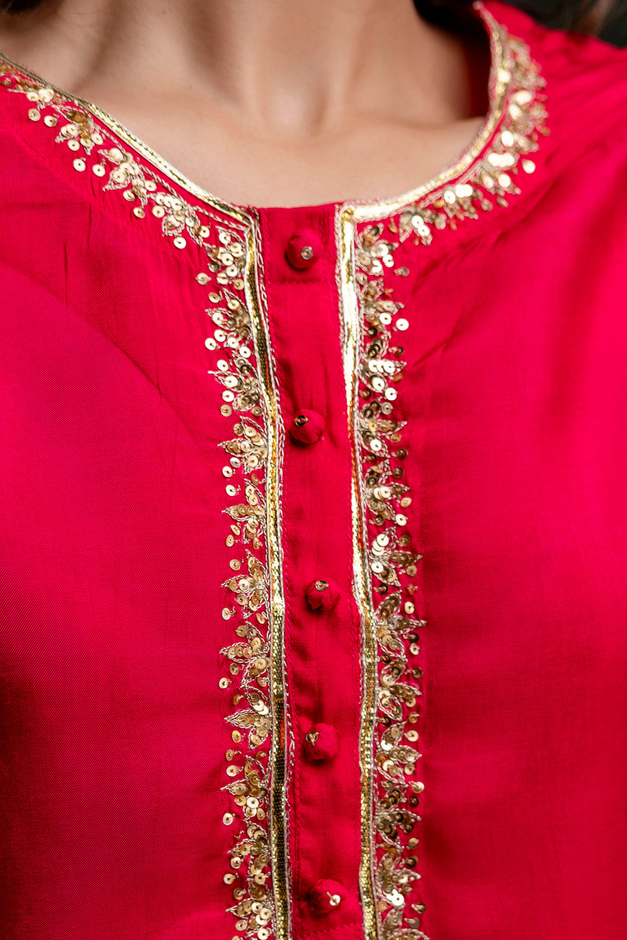 Rani Silk Embroidered Round Neck Co-Ord Set