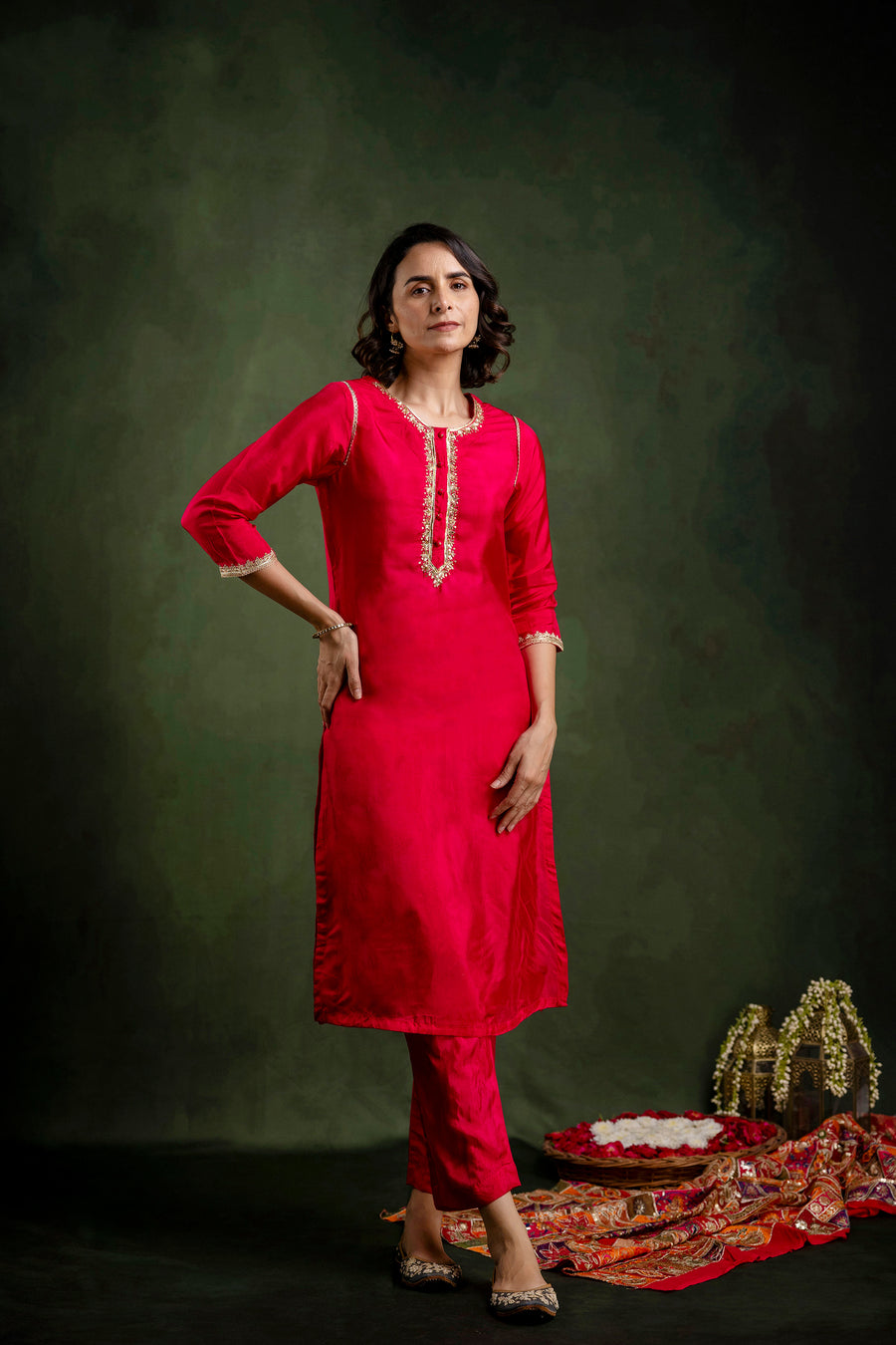 Rani Silk Embroidered Round Neck Co-Ord Set
