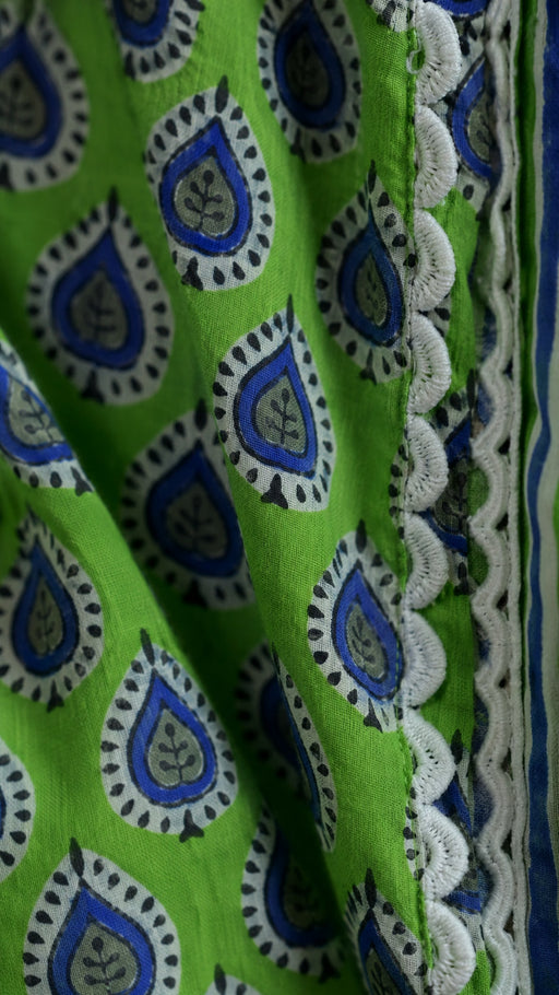Green hand block print cotton kurta farshi salwar set - styled look - EKOHUM