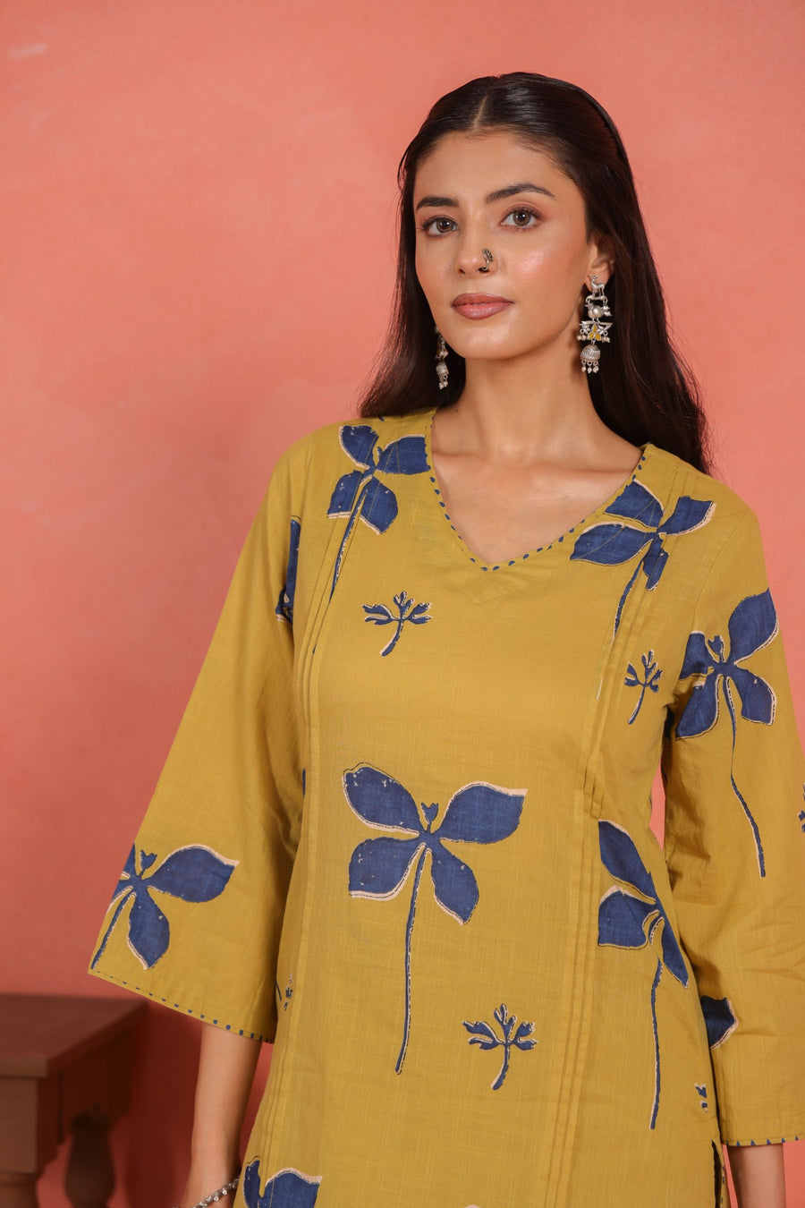 Yellow Cotton Slub Pleated Kurta with Afghani Pant