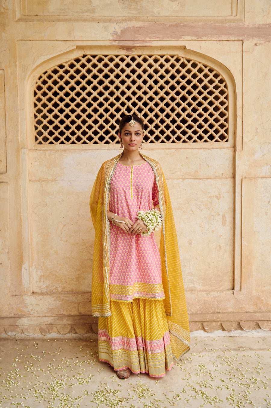 Pink Gota Work Kurta Sharara Set with Dupatta