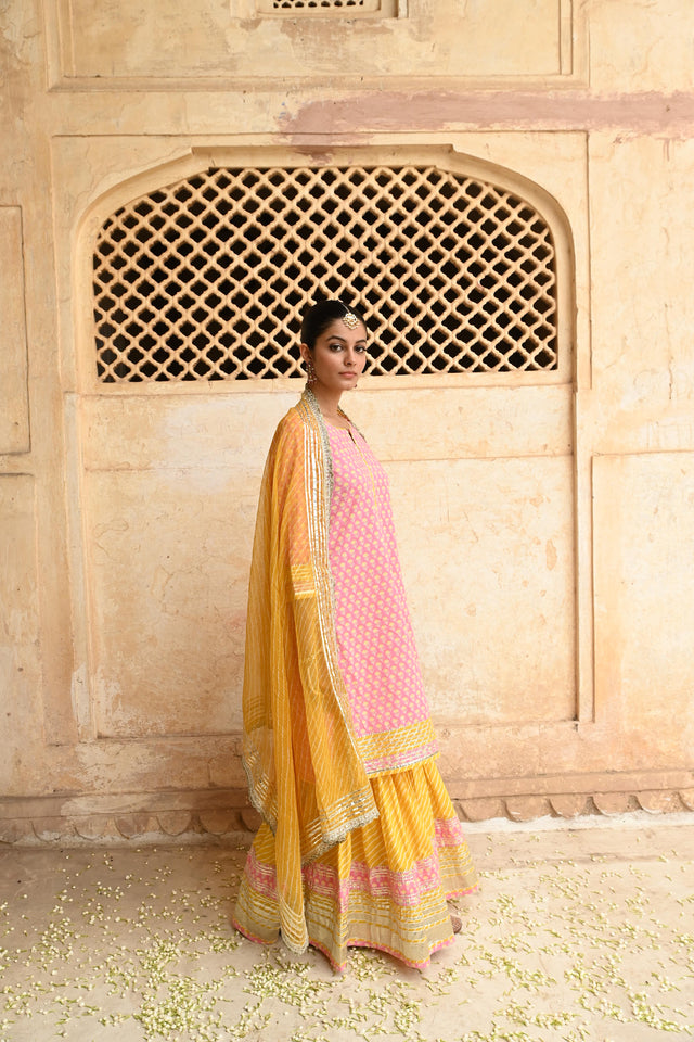 Pink Gota Work Kurta Sharara Set with Dupatta