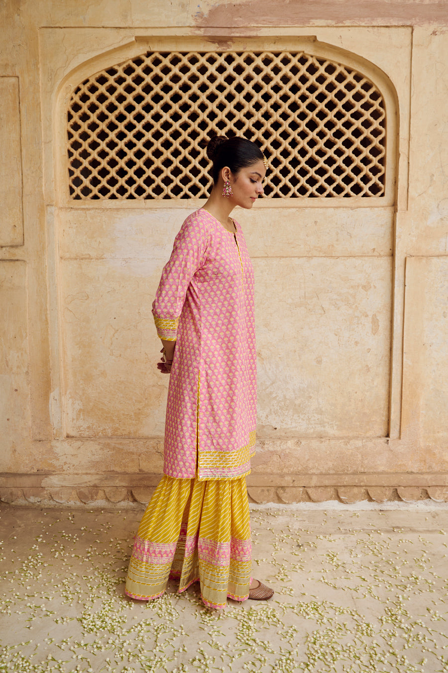 Pink Gota Work Kurta Sharara Set with Dupatta