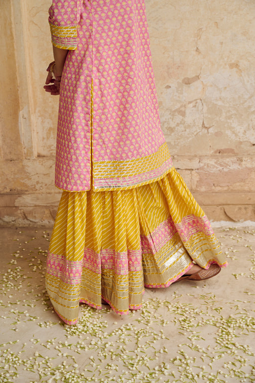 Pink Gota Work Kurta Sharara Set with Dupatta