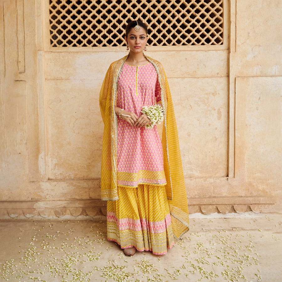 Pink Gota Work Kurta Sharara Set with Dupatta