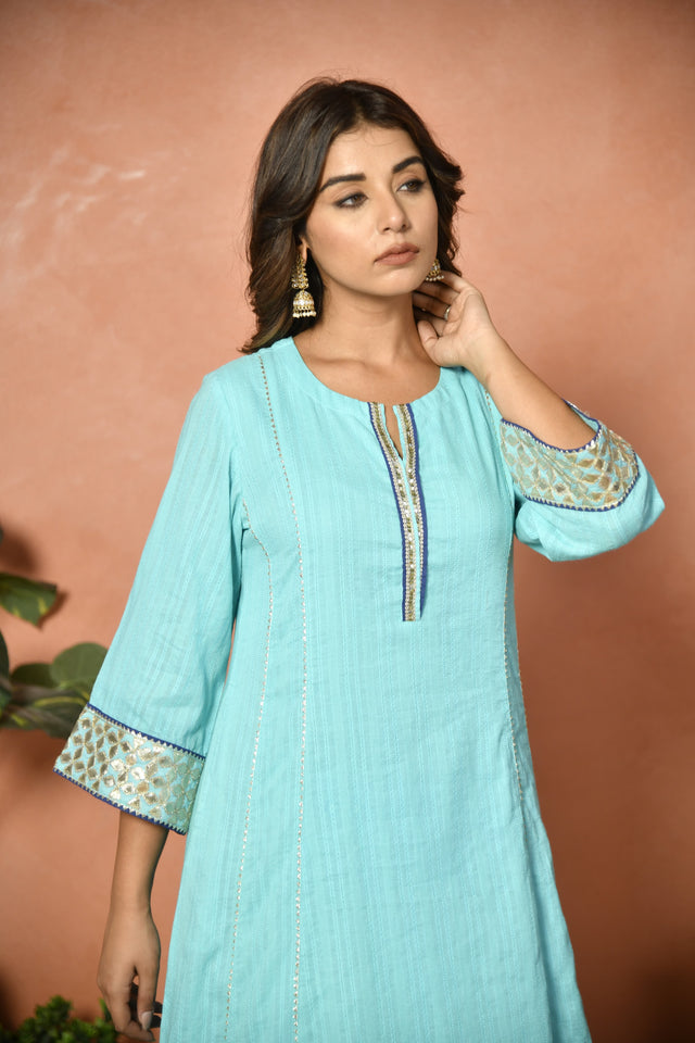 Firozi Embroidered Cotton Suit Set with Dupatta