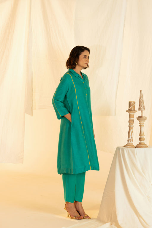 Green Linen Shirt Collar Co-Ord Set