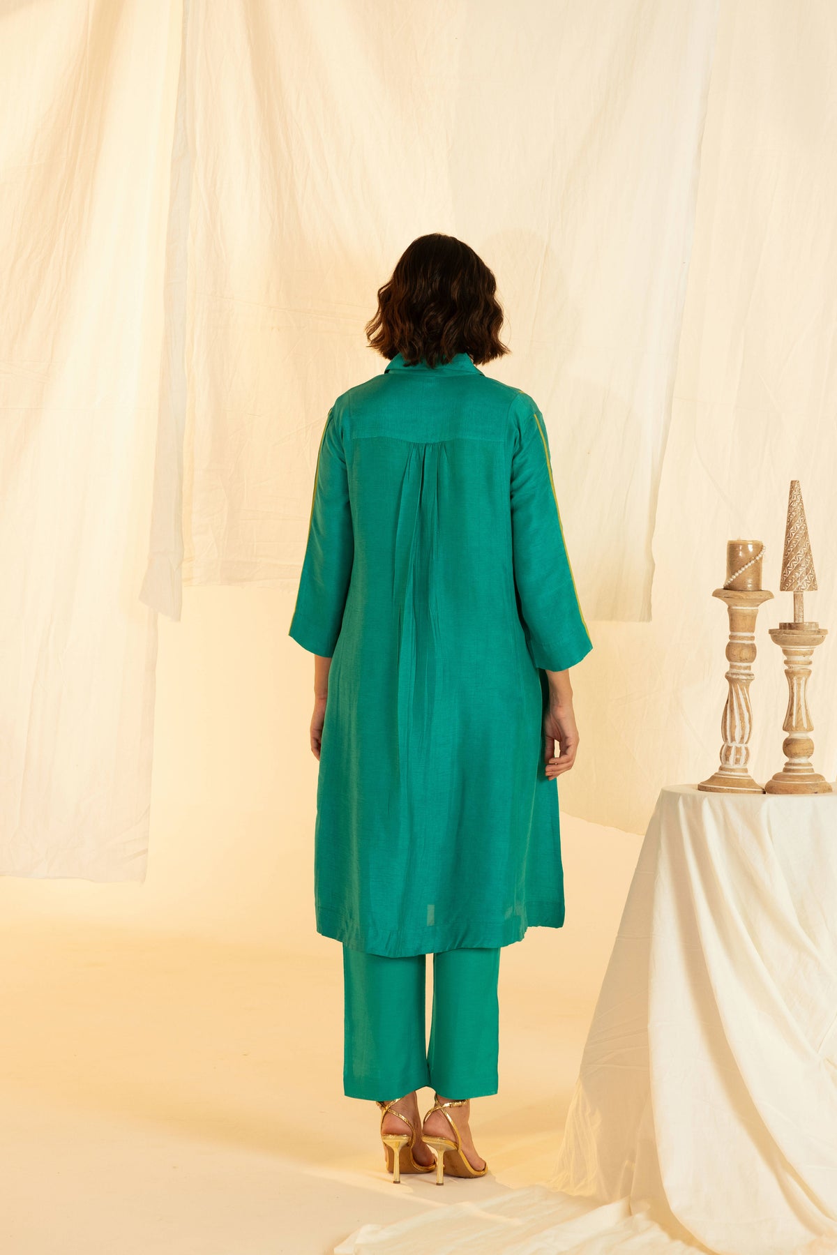 Green Linen Shirt Collar Co-Ord Set