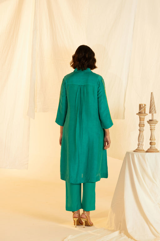 Green Linen Shirt Collar Co-Ord Set