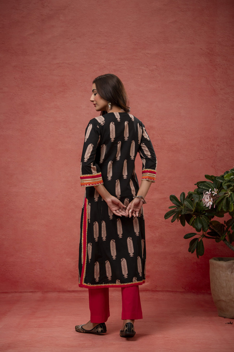 Gota Aari Zari Laces Cotton Black Suit Set with Kota Doria Dupatta