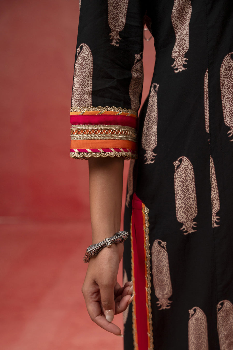 Gota Aari Zari Laces Cotton Black Suit Set with Kota Doria Dupatta