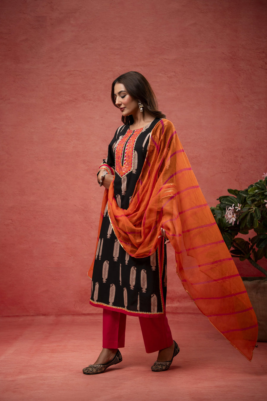 Gota Aari Zari Laces Cotton Black Suit Set with Kota Doria Dupatta