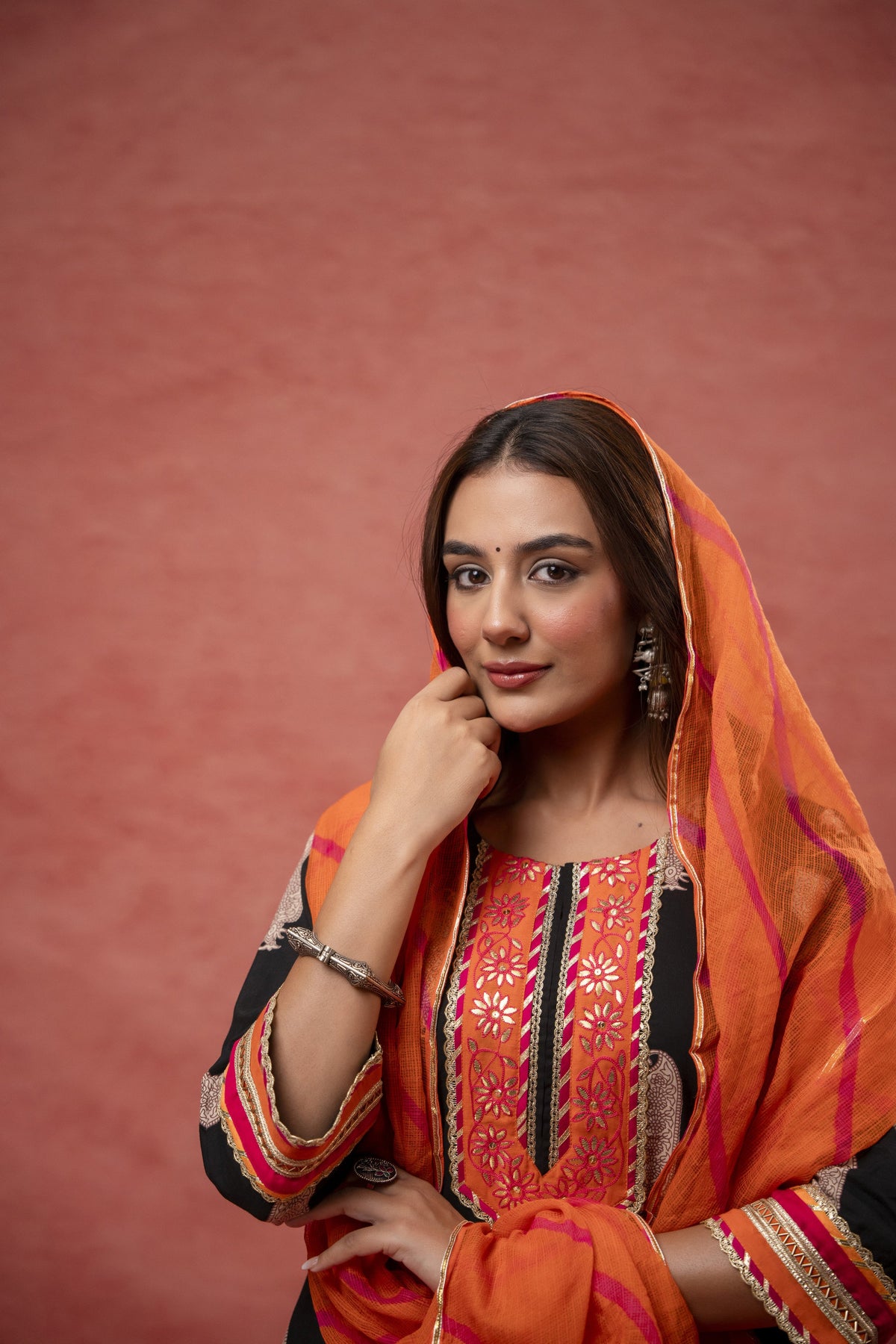 Gota Aari Zari Laces Cotton Black Suit Set with Kota Doria Dupatta