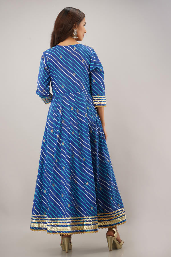 Blue Lehriya Work Kalidaar Dress 