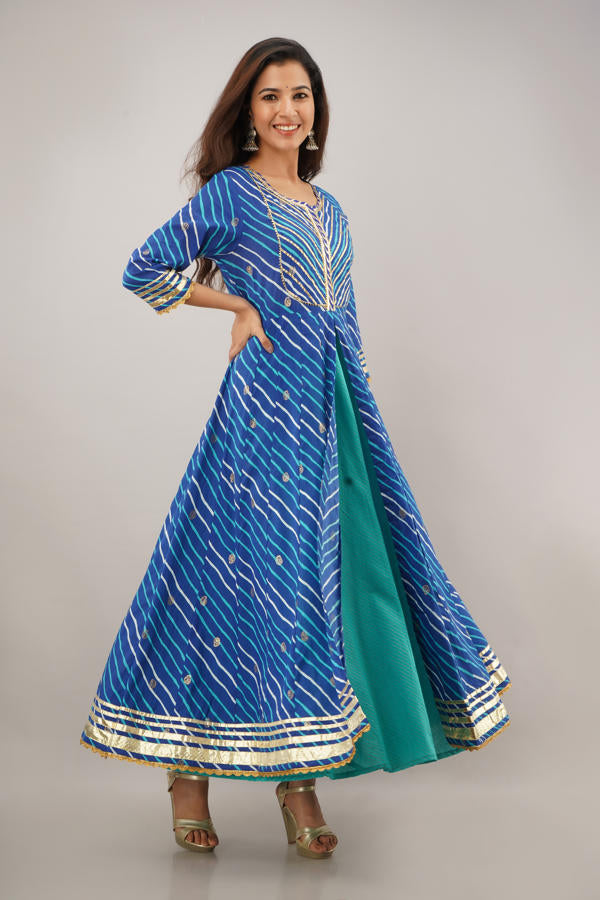 Blue  Lehriya  Gota Work Kalidaar Dress 