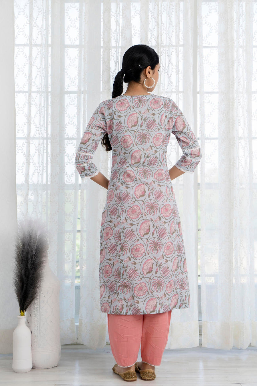 Blue printed straight kurta with Pant and Dupatta