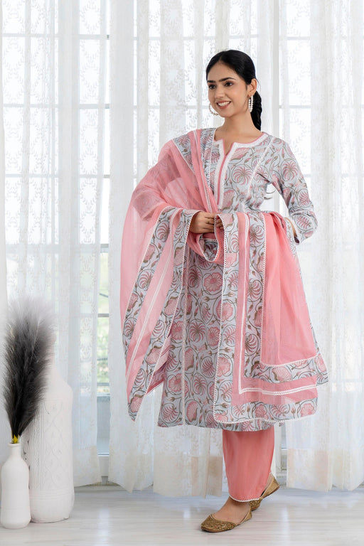 Blue printed straight kurta with Pant and Dupatta