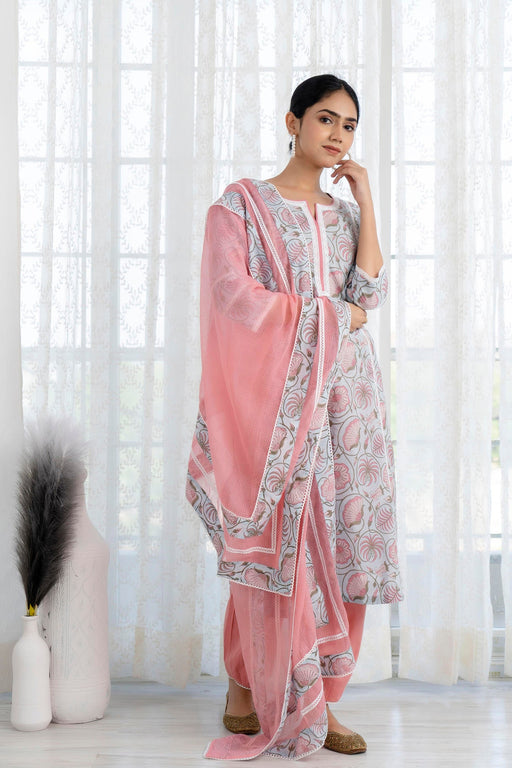 Blue printed straight kurta with Pant and Dupatta