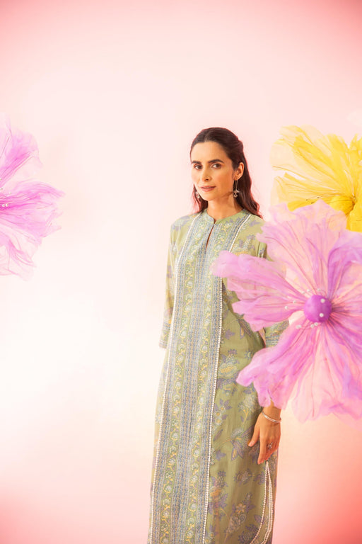 Green Floral Printed Kurta Afghani Salwar Co-Ord Set