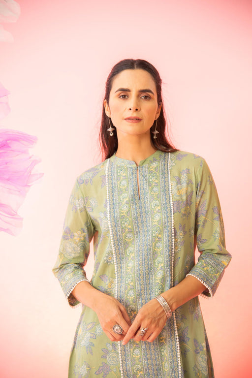 Green Floral Printed Kurta Afghani Salwar Co-Ord Set