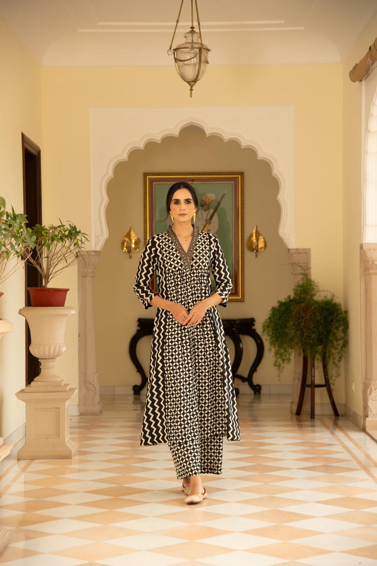 Monochromatic A-Line Embroidered Kurta Pant Co-Ord Set
