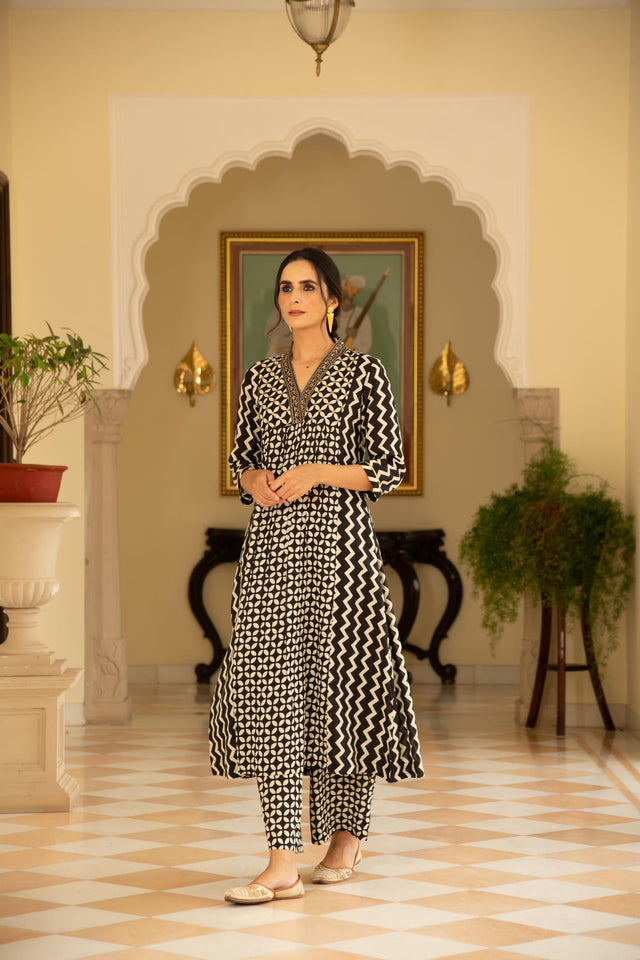 Monochromatic A-Line Embroidered Kurta Pant Co-Ord Set