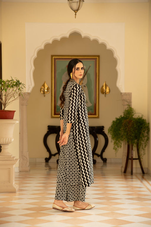 Monochromatic A-Line Embroidered Kurta Pant Co-Ord Set