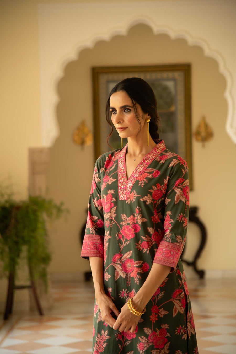 Green Printed Straight Kurta Pant Co-Ord Set (Set of 2)
