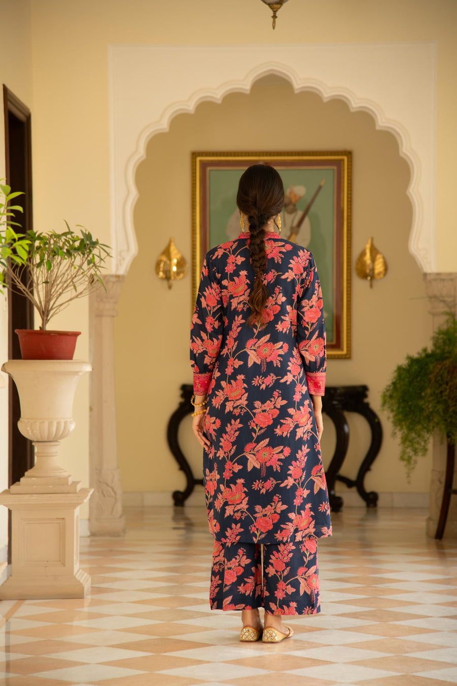 Blue Floral Printed Embroidered Kurta Pant Co-Ord Set