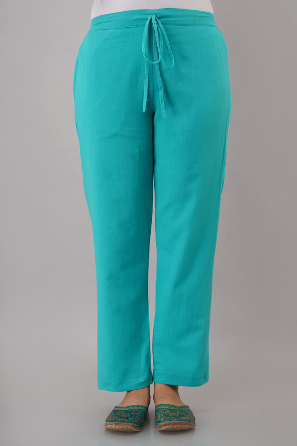 Sea Green Cotton Narrow Flex Pant