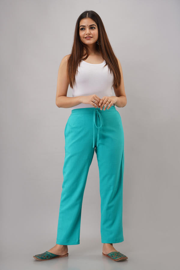 Sea Green Cotton  Flex Pant