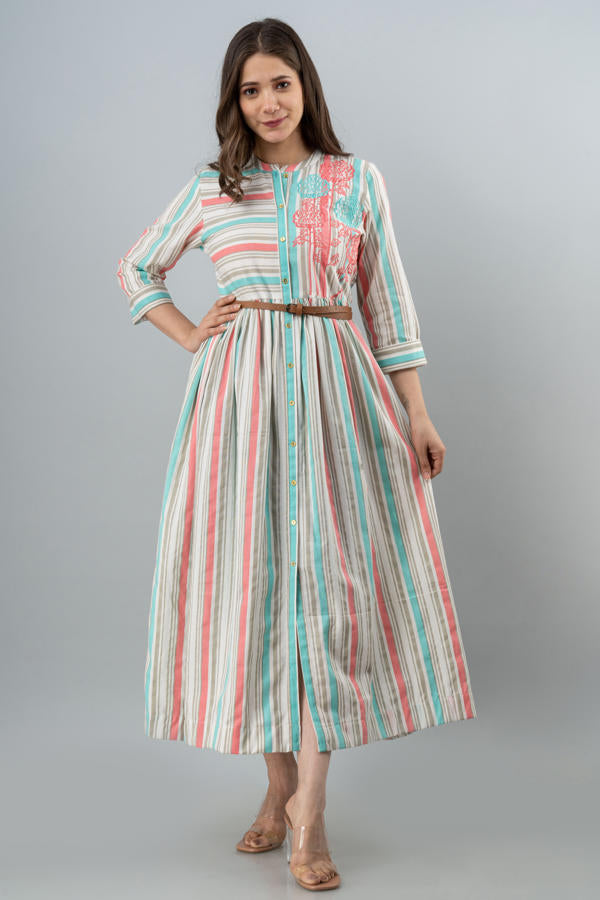 Firozi Pink Cotton Work Dress online