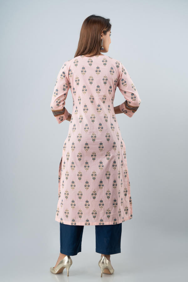 Pink Cotton  printed kurta 