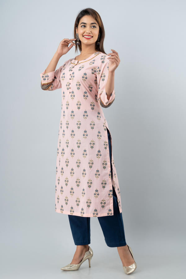 Pink Cotton handblock printed kurta  online