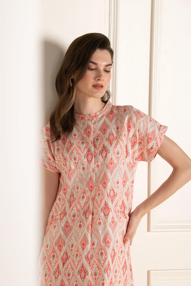 Pink Ikhat Cotton Flex Dress