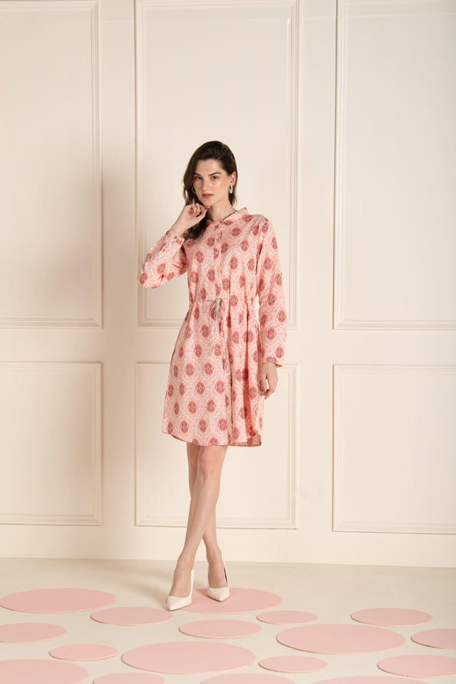 Ikhat Cotton Flex Pink Shirt Dress