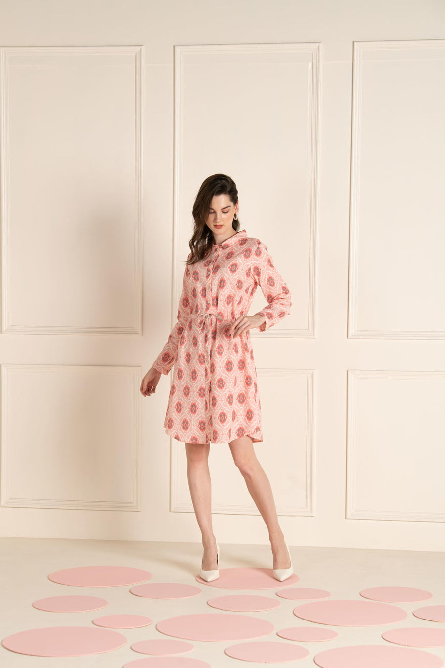 Ikhat Cotton Flex Pink Shirt Dress