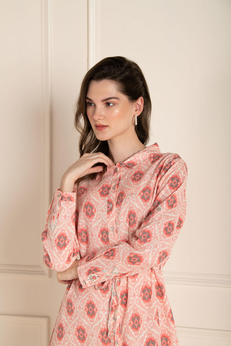 Ikhat Cotton Flex Pink Shirt Dress