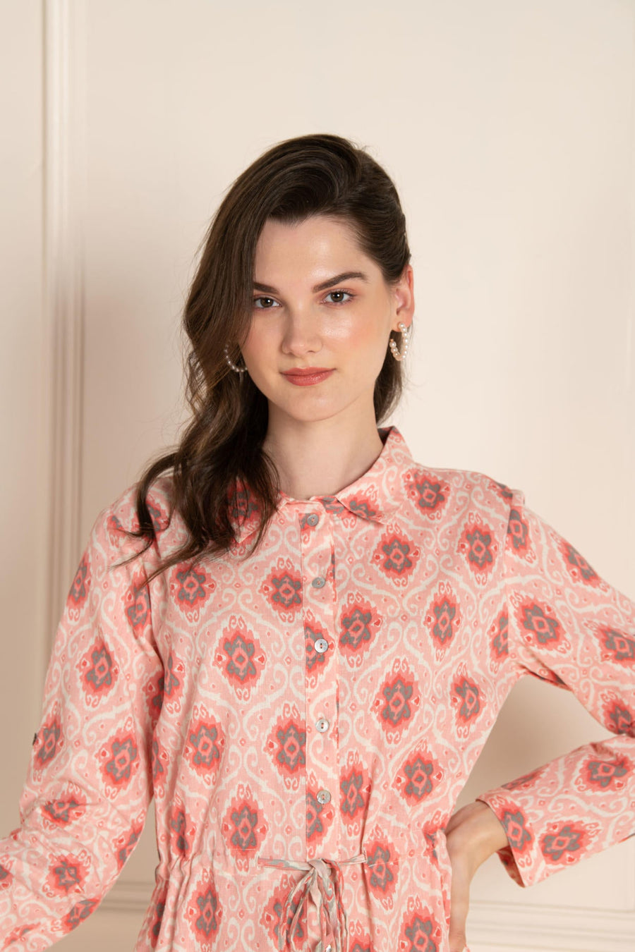 Ikhat Cotton Flex Pink Shirt Dress