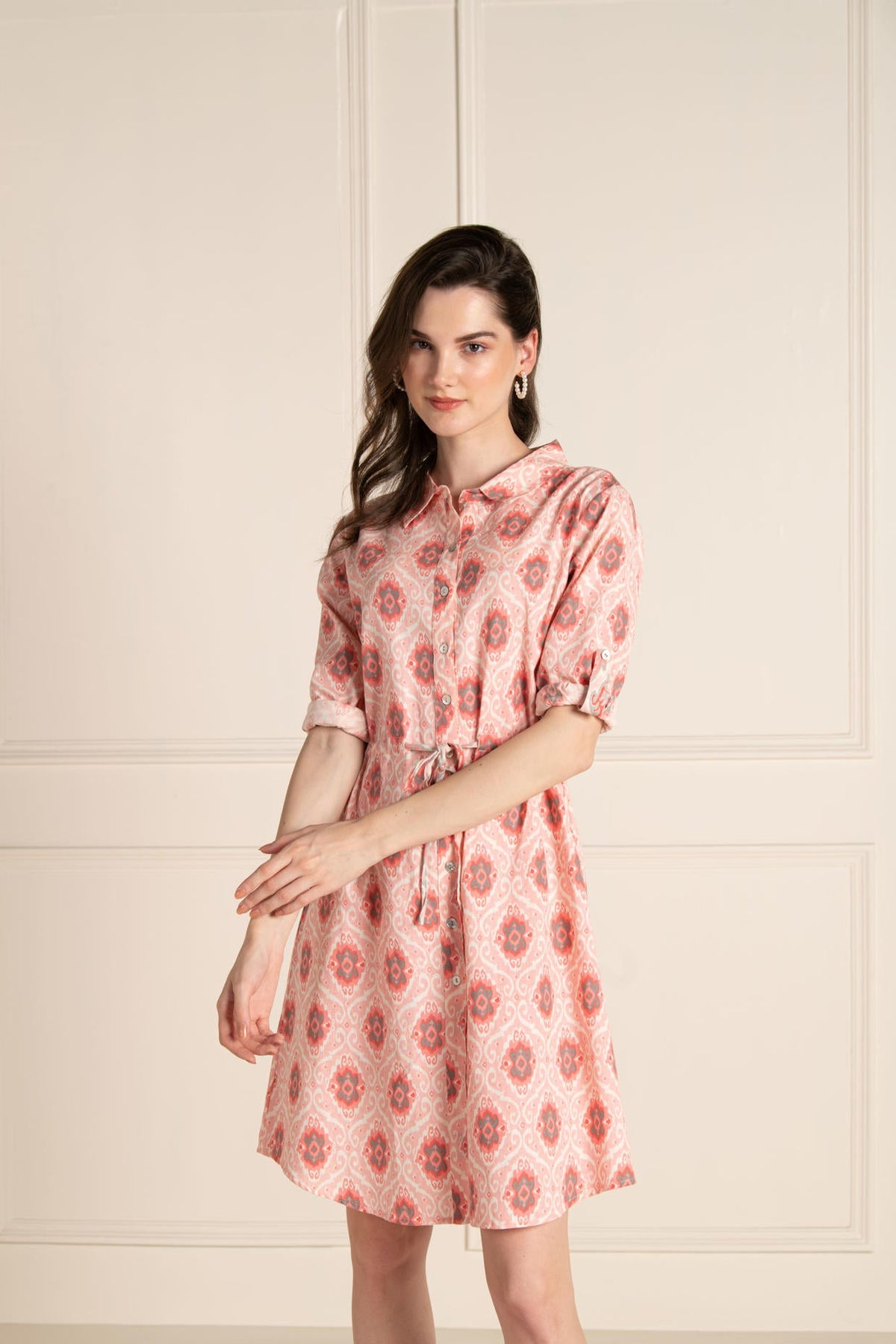 Ikhat Cotton Flex Pink Shirt Dress