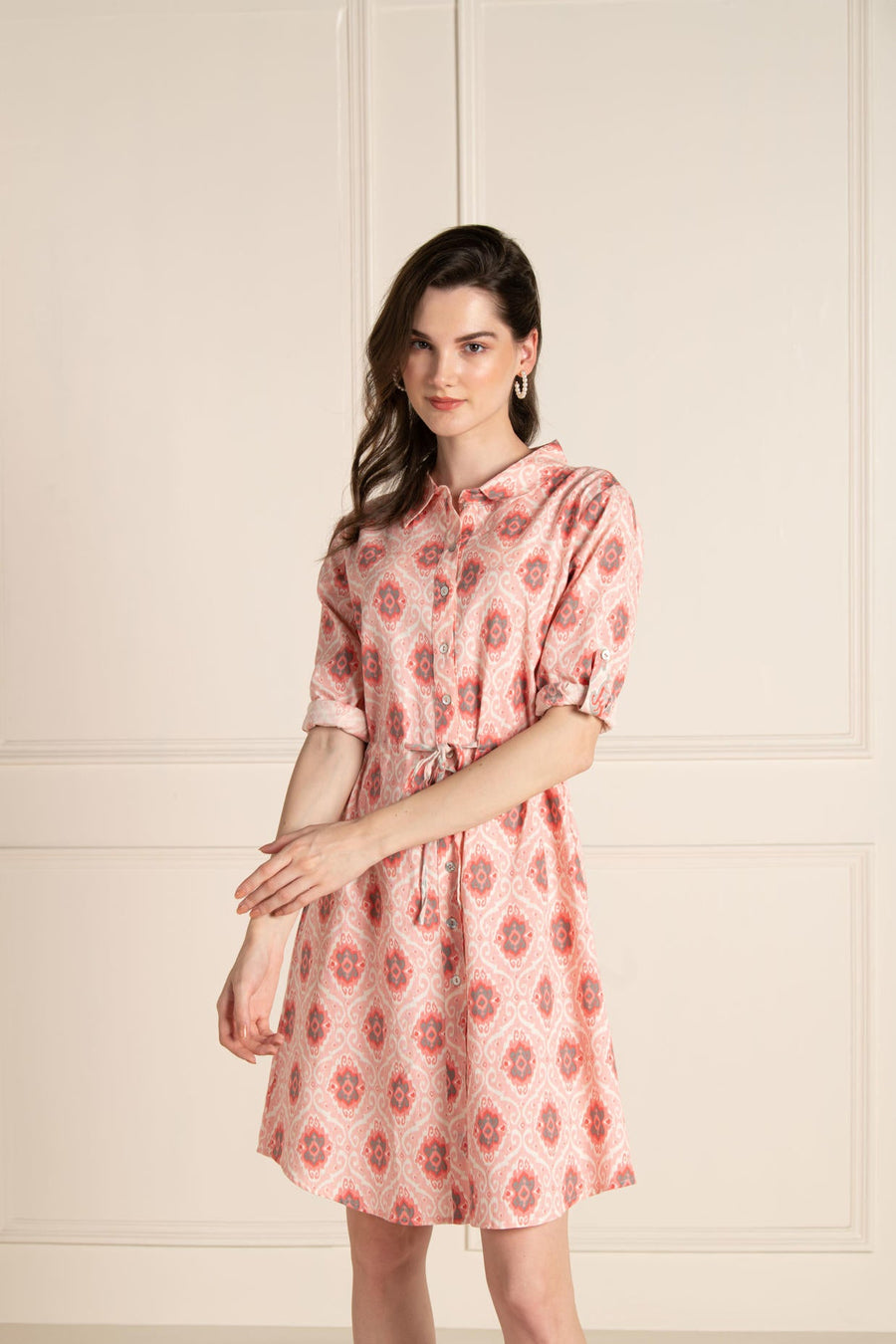 Ikhat Cotton Flex Pink Shirt Dress