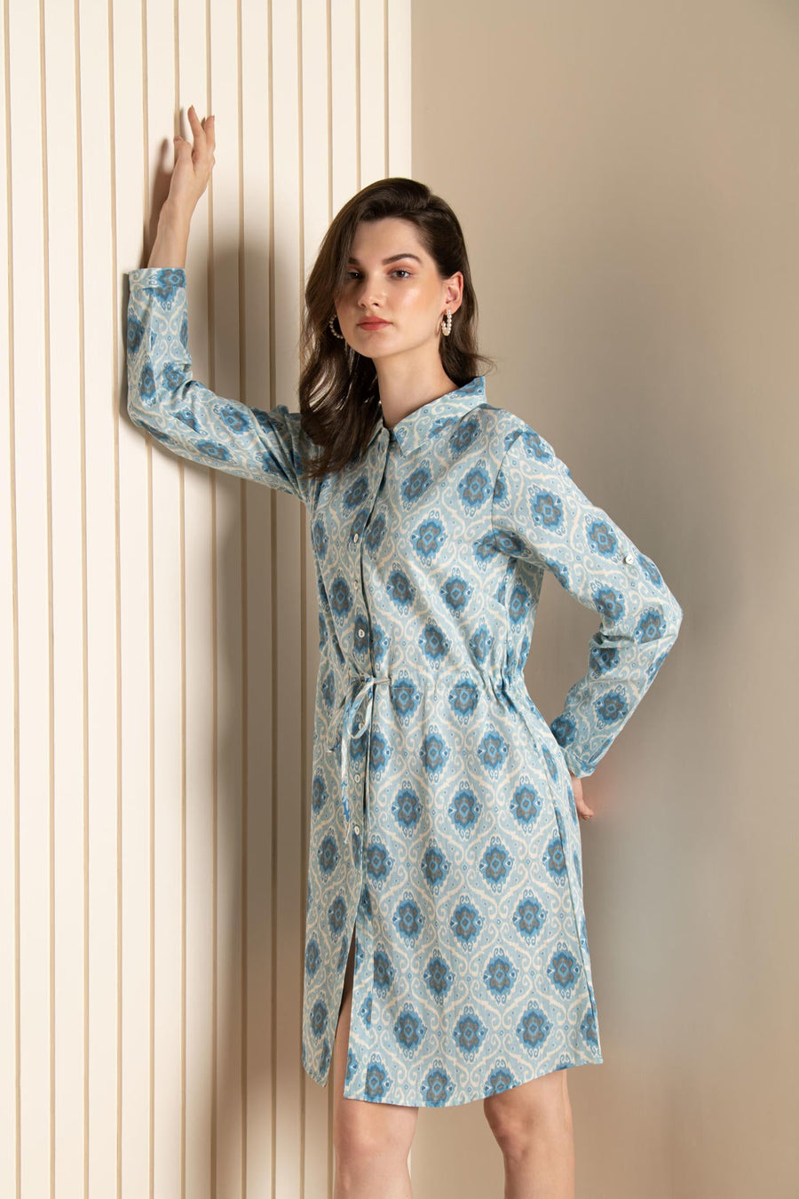 Ikhat Cotton Flex Blue Shirt Dress