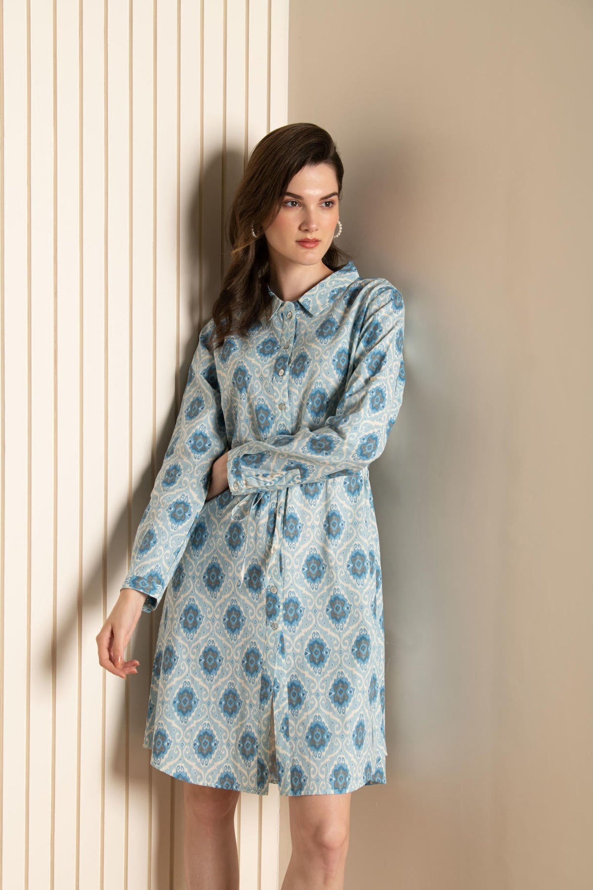 Ikhat Cotton Flex Blue Shirt Dress