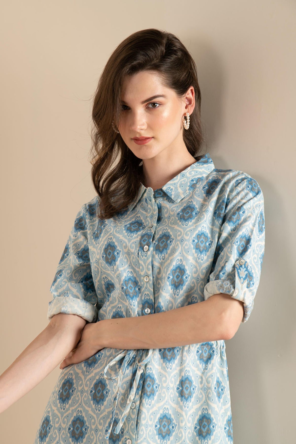 Ikhat Cotton Flex Blue Shirt Dress