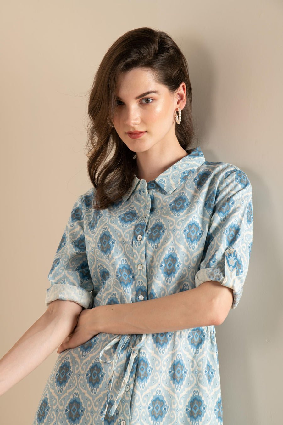 Ikhat Cotton Flex Blue Shirt Dress