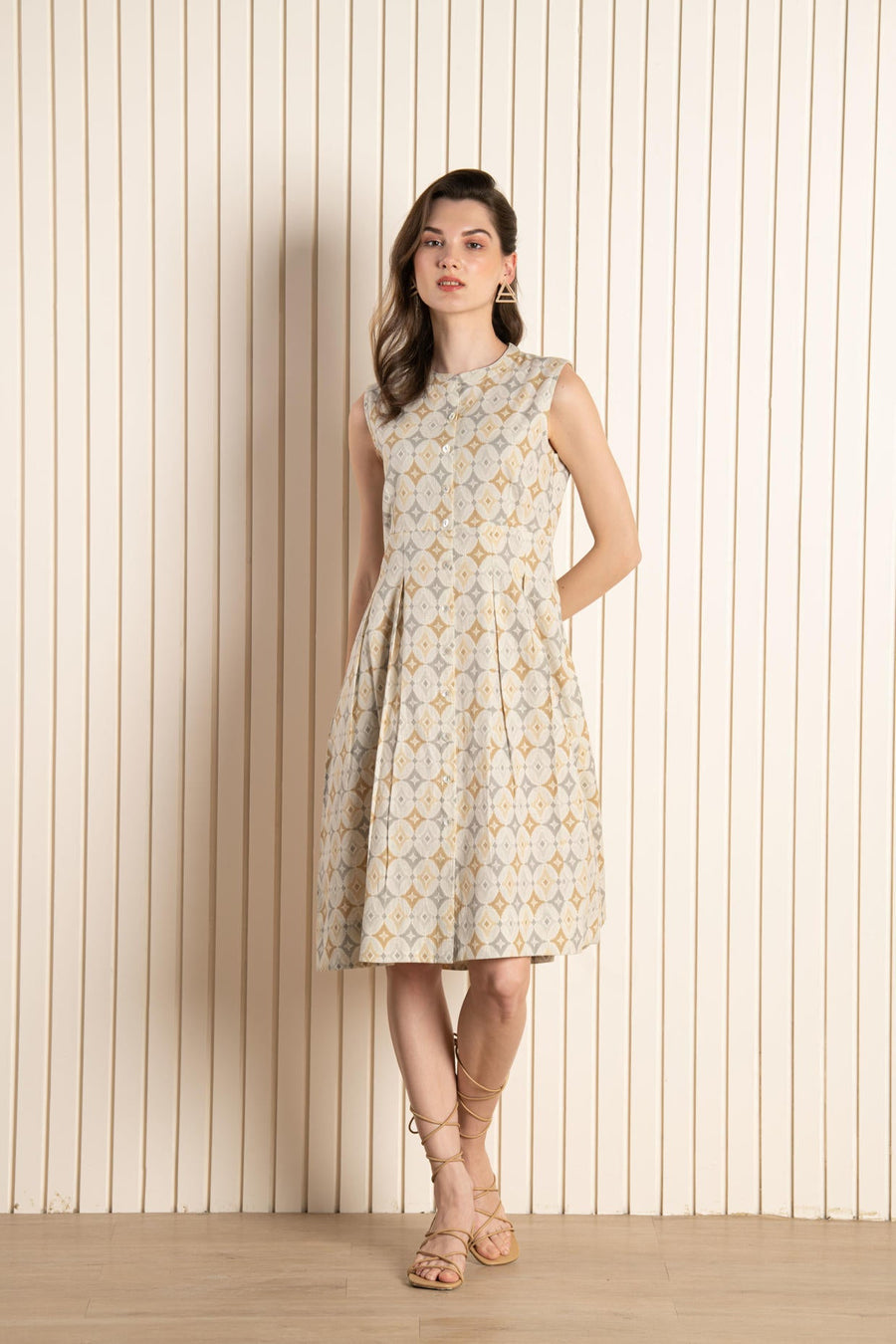 Beige Ikhat Cotton Flex Dress