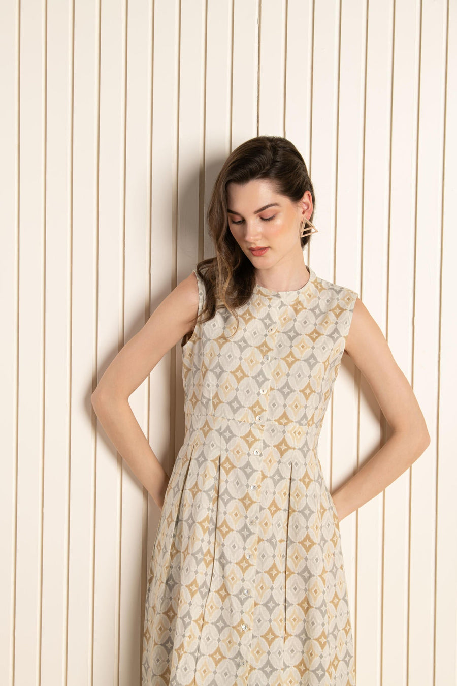 Beige Ikhat Cotton Flex Dress