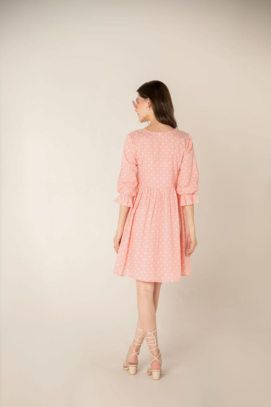 Pastel Pink Polka Dot Gathered Dress.