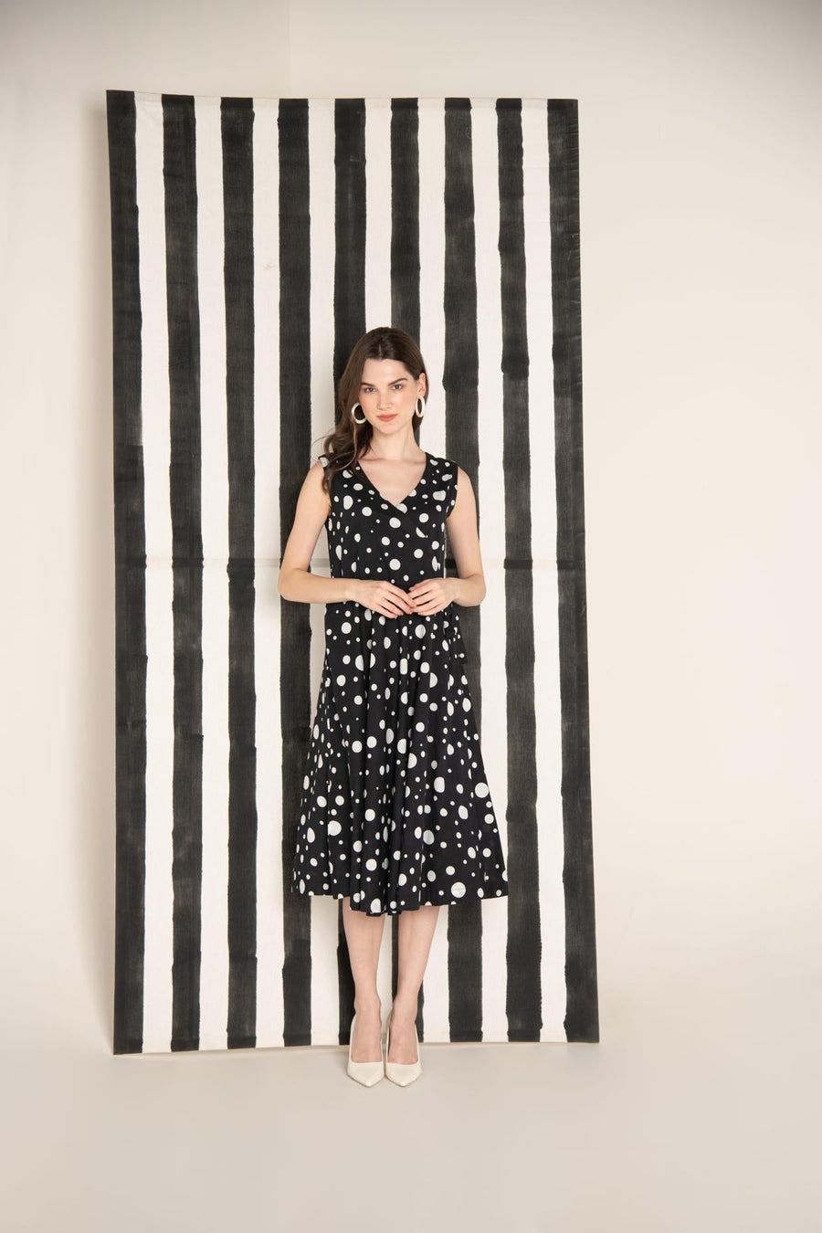 Monochrome Polka Dot Cotton Wrap Dress