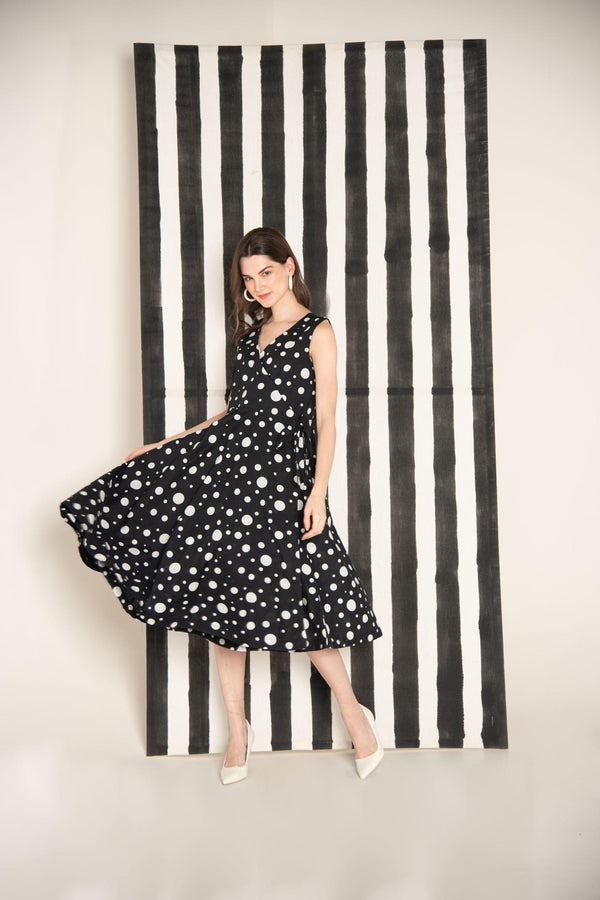 Monochrome Polka Dot Cotton Wrap Dress